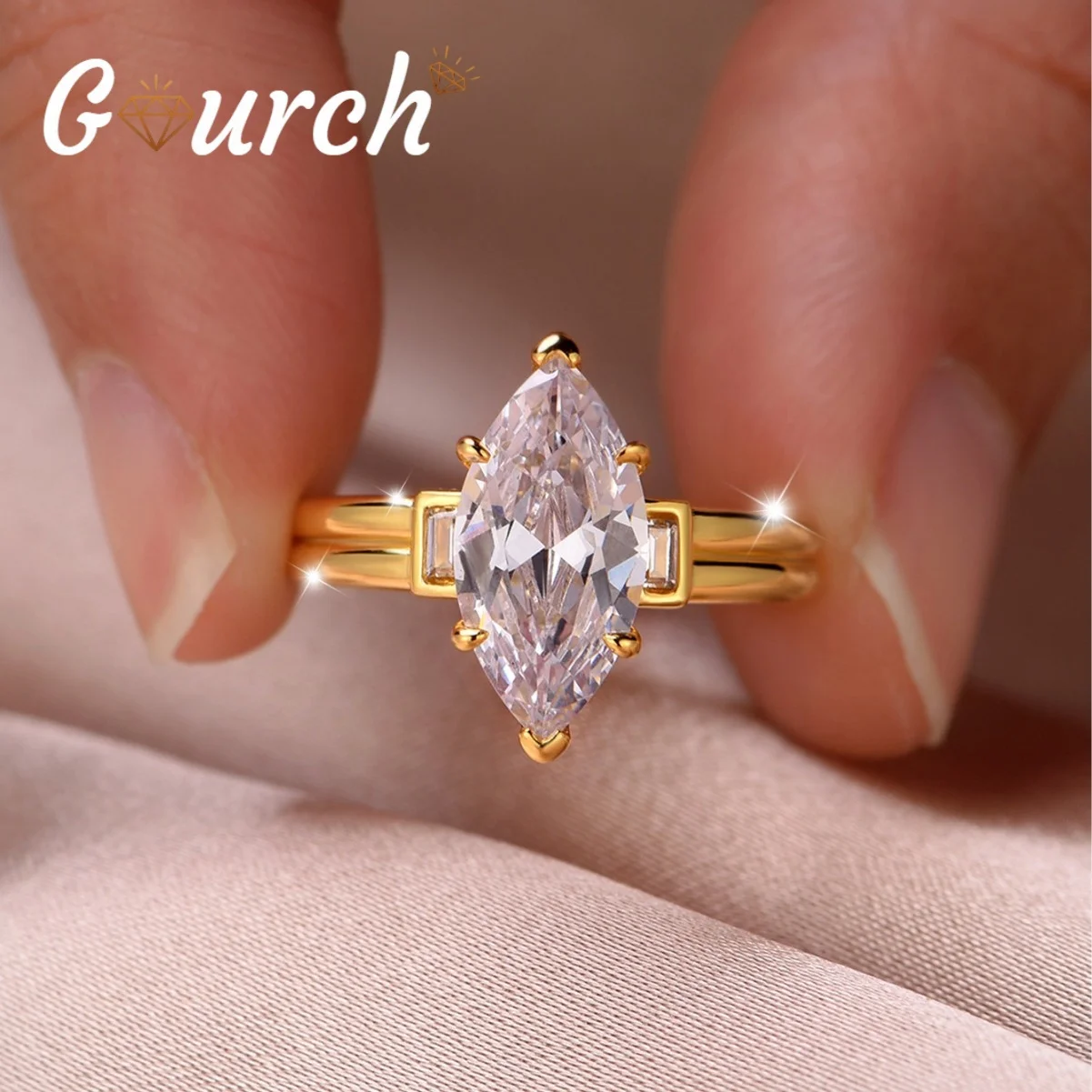 

Gourch VVS1 D Color 7*14MM 3CT Moissanite Diamonds Ring for Women 925 Sterling Silver Engagement Rings Fine Jewelry With GRA