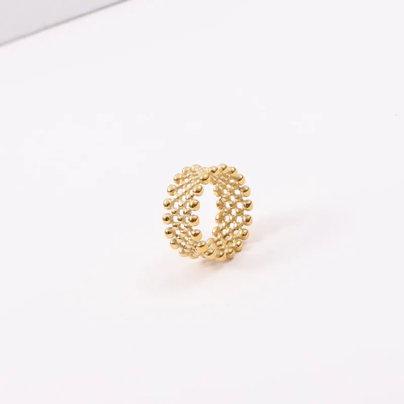 Wide Fashion Round Bead Ring Titanium Steel Plated 18k Gold New Style
