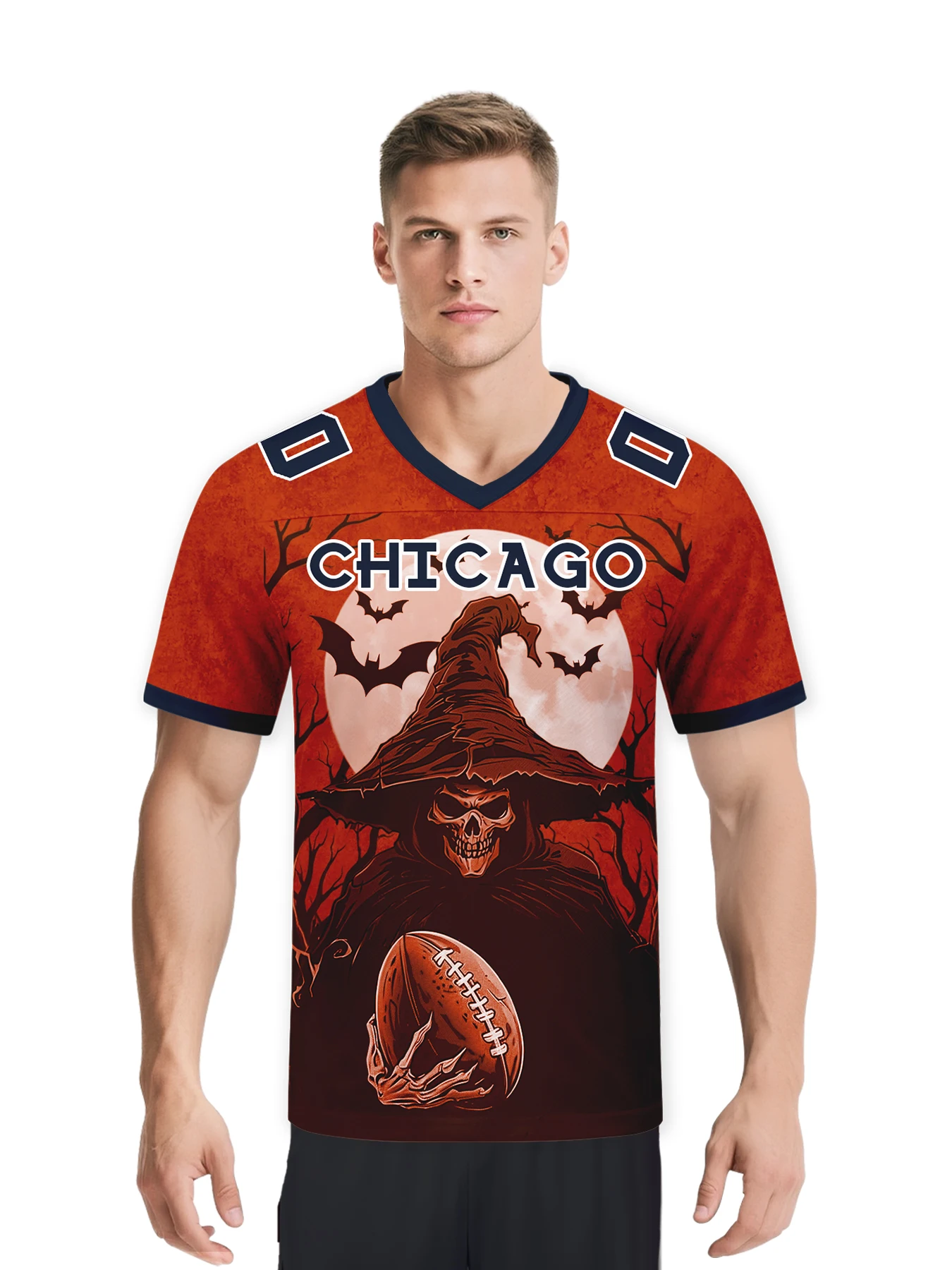 Custom Chicago City American Football Jersey Personalized Skull Football Shirts Add Name & Number for Team Fans Halloween
