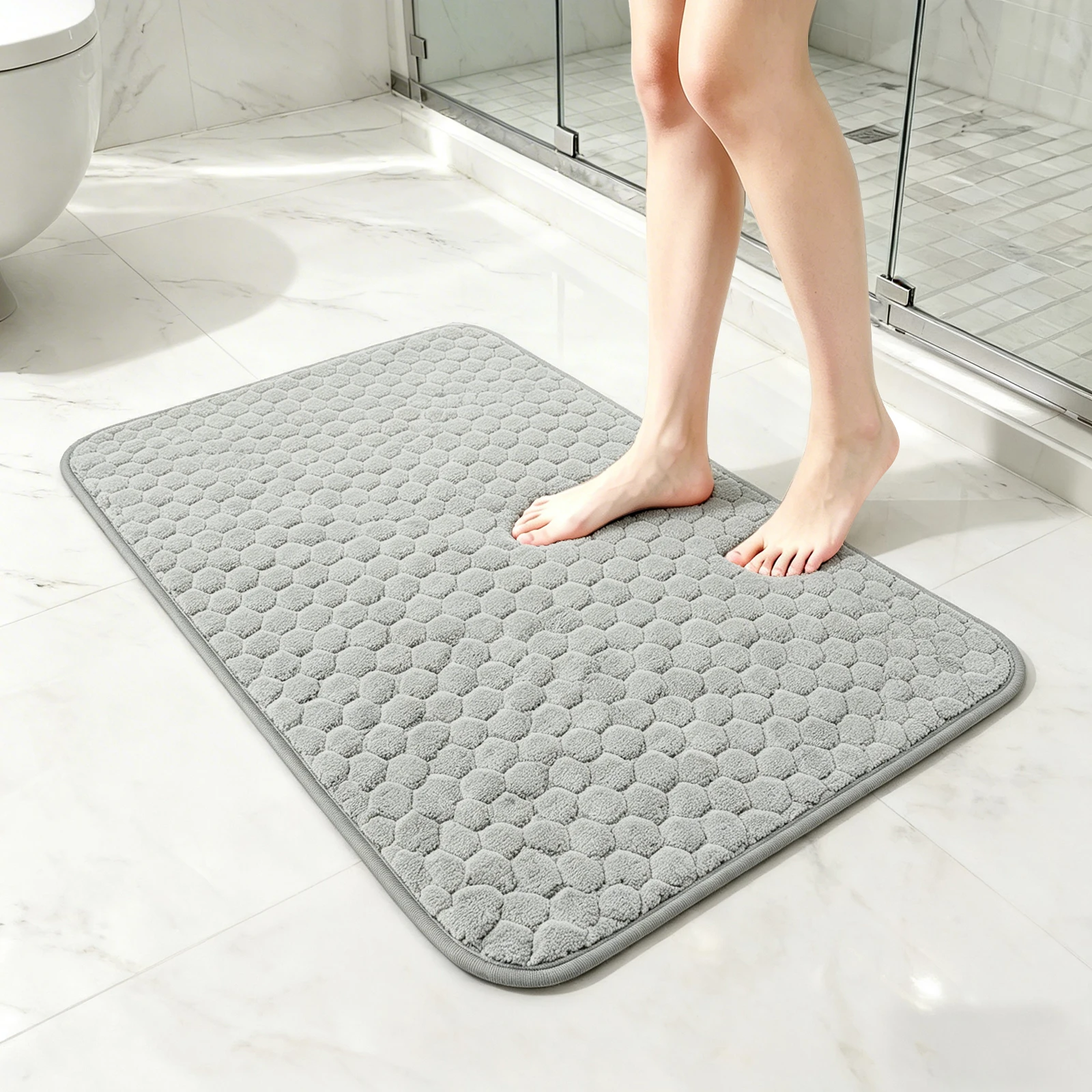 

BATHLUX Absorbent Bath Mats Soft Quick-Dry Anti-Slip Honeycomb Emboss Rug for Bathtub Shower Kitchen Machine Washable 5 Colors