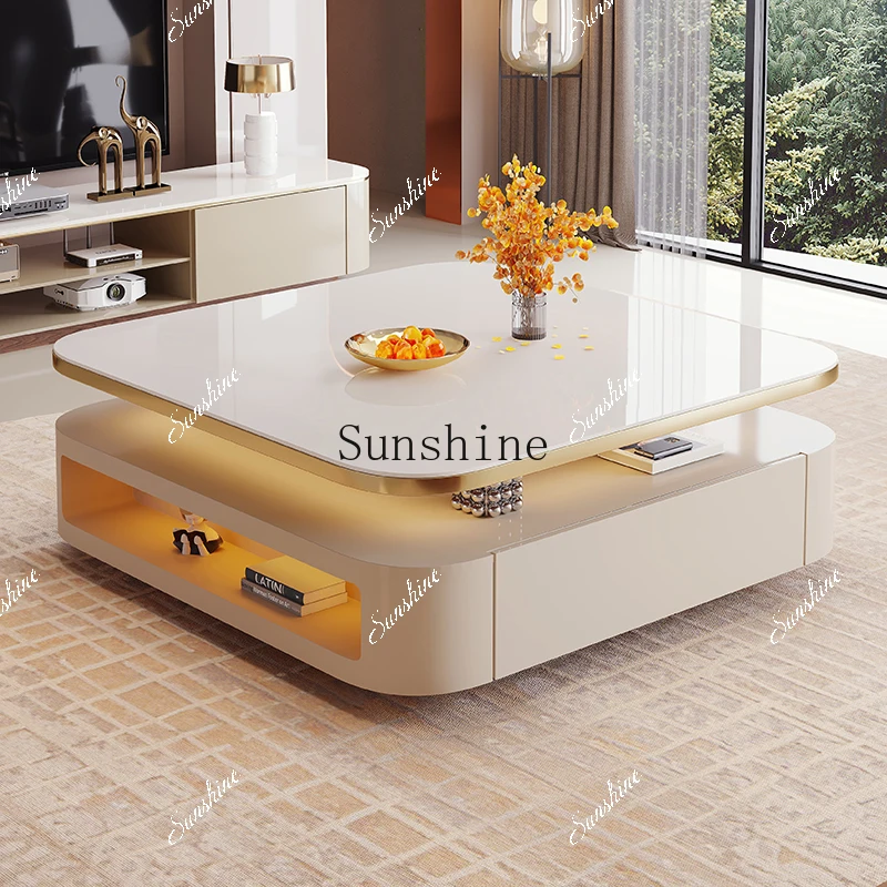 Creative advanced sense extended large apartment bright rock slab coffee table TV cabinet combination  FT