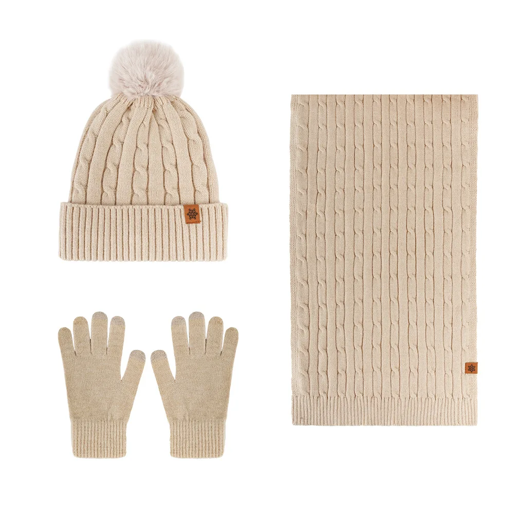 Women Winter Knit Hat Scarf Gloves Set 3 Piece Warm Ear Cover Beanie for Cycling Travel and Outdoor Wear