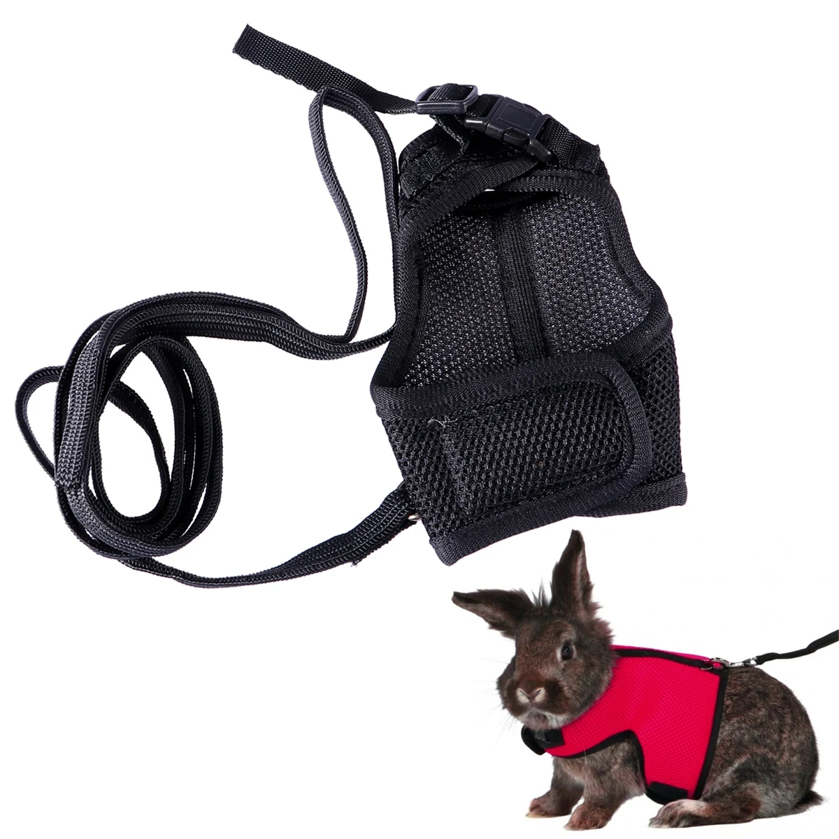 

Ultra-Soft Breathable Pet Rabbit Harness Leash Adjustable Snap Buckle Comfort Walking Running For Bunny L Red