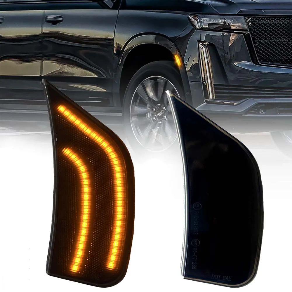 ไฟหน้า LED ข้างเลนส์รมควัน2ชิ้นโคมไฟสีเหลืองอำพันสำหรับ GMC YUKON Chevy Tahoe ชานเมืองคาดิลแลค2021-2022