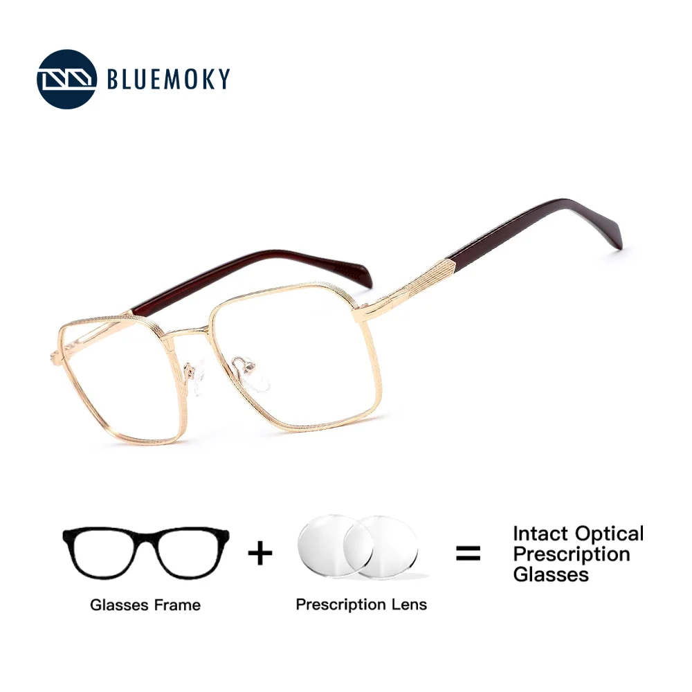 

BLUEMOKY Mens Metal Square Prescription Glasses Metal Myopia Photochromic Optical Eyeglasses Progressive Eyewear