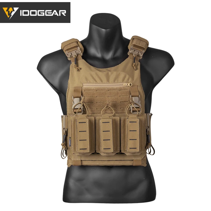 IDOGEAR LSR Tactical Vest with 556 9mm Triple Magazine Pouch Quick Release Buckle Wargame Gear 3318&3570