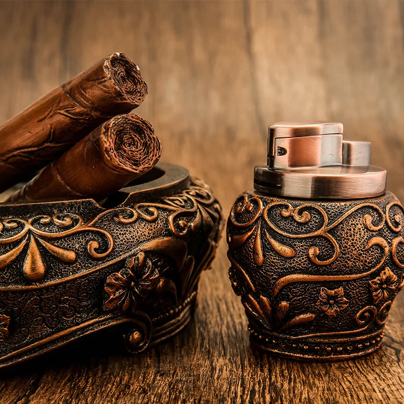 

Новая прямая ветрозащитная надувная зажигалка в стиле ретро, набор пепельниц в китайском стиле ретро, набор украшений для офиса, мужской элитный подарок