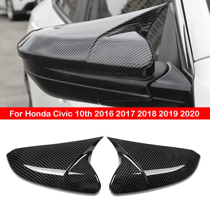 For Honda Civic 10th 2016 2017 2018 2019 2020 Rearview Side Mirror Cover Wing Cap Exterior Door Rear View Case Trim Carbon Fiber