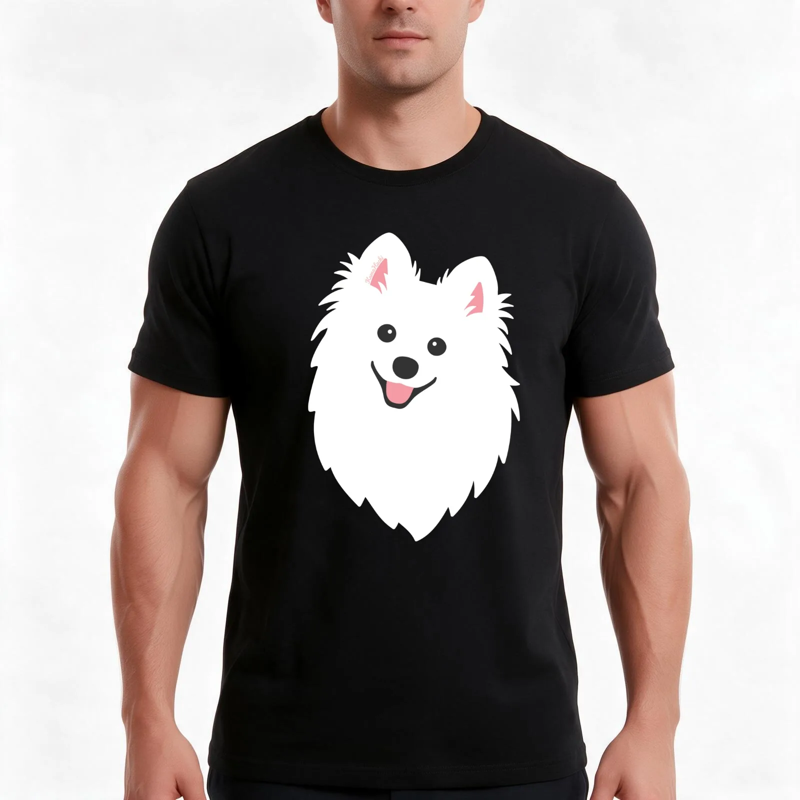 Cachorro de raza Spitz blanco y curioso: camiseta negra color carbón, camiseta de algodón para uso diario en verano, camisetas de estilo urbano de corte amplio, unisex, para hombres y mujeres.