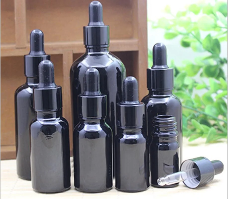 

5ml black glass bottle essential oil liquid serum complex recovery dropper gel serum liquid skin care cosmetic packing