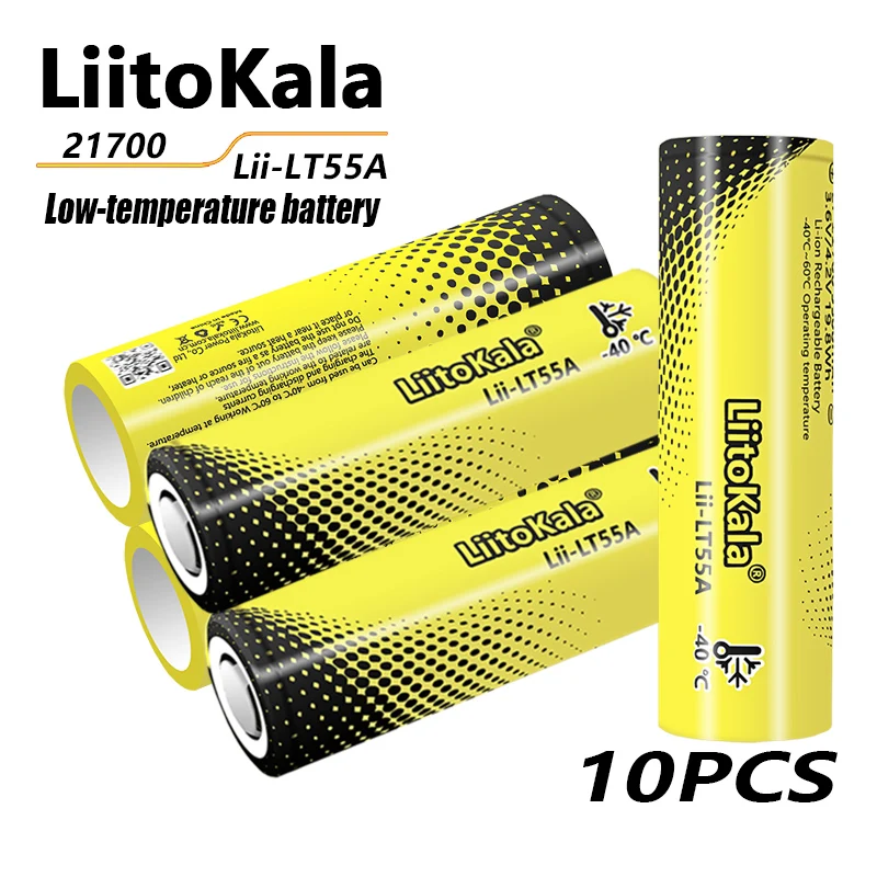 

10PCS LiitoKala Lii-LT55A 21700 5500mah 3.7V Rechargeable Battery 1C High Power Discharge for -40° Low-temperature battery