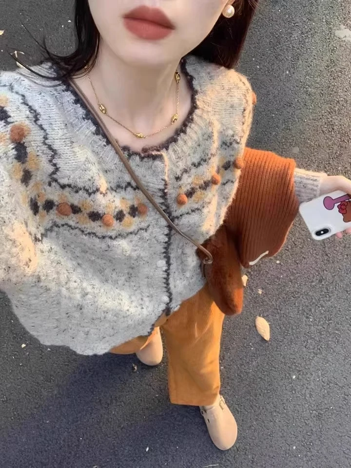 

Вязаный свитер Ele ey, пальто, женское ленивое пальто, мягкая верхняя одежда небольшого размера, модная длинная теплая мода на пуговицах све