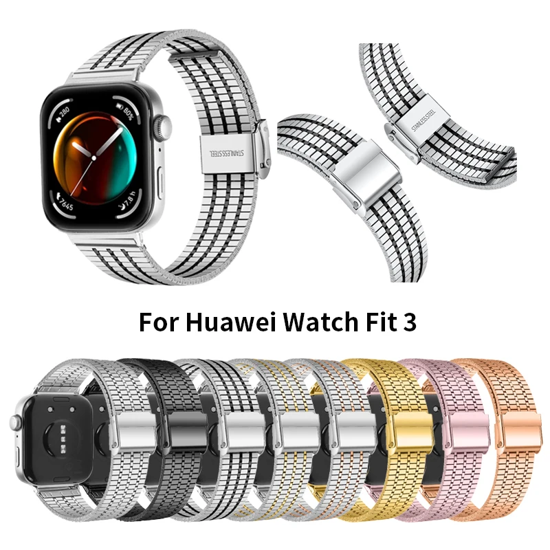 

Браслет из нержавеющей стали для Huawei Watch Fit 3, Роскошный металлический Смарт-браслет с 7 бусинами, аксессуары для Huawei Fit 3