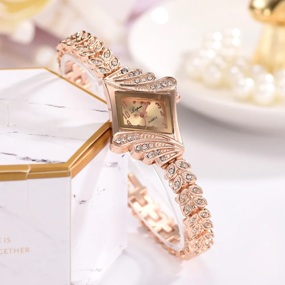 Women Watches Luxury Crystal Bracelet Gemstone Wristwatch Dress Watches Women Ladies Gold Watch Fashion Female Brand Watch