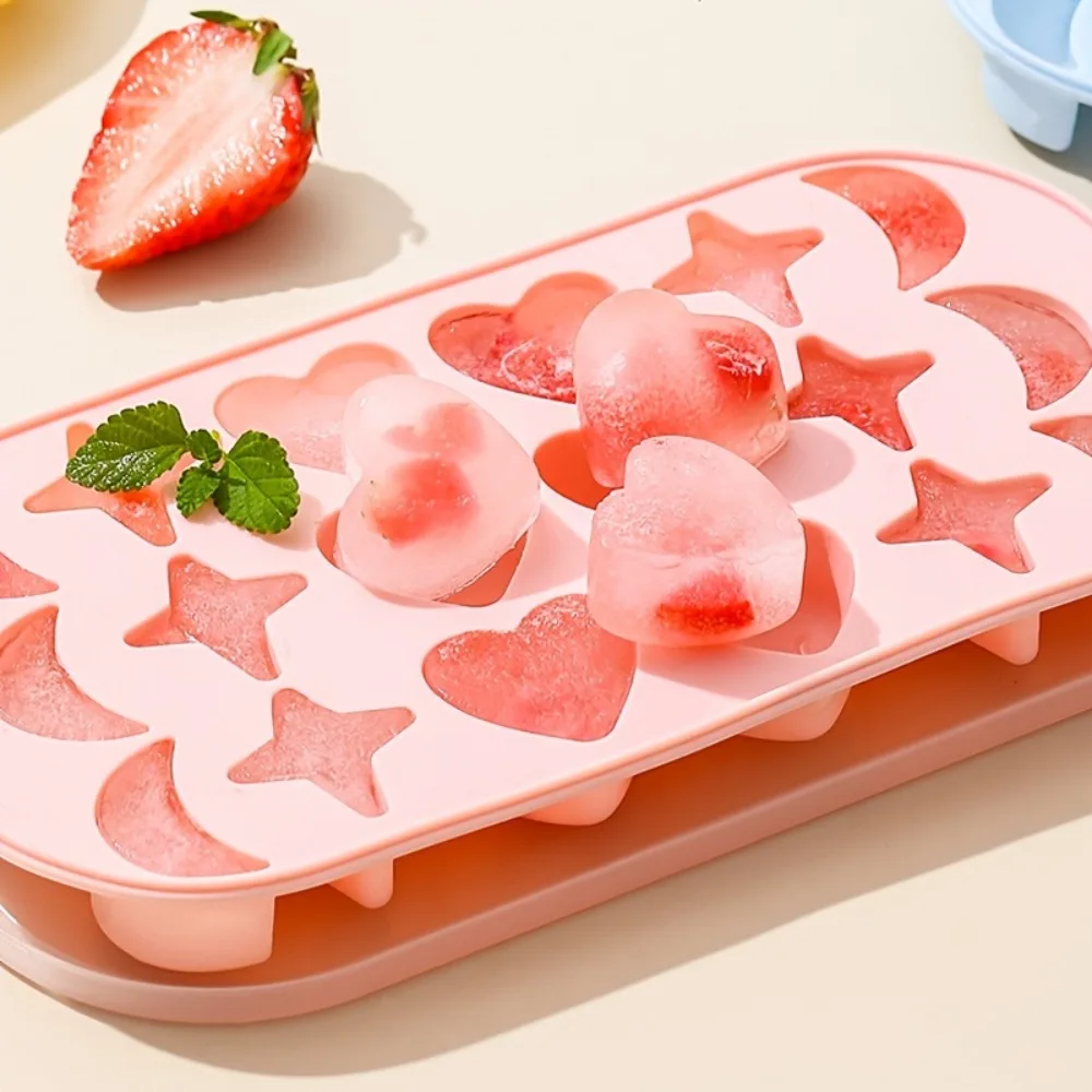 1PCS 18 Holes Silicone Ice Tray with Cover Moon Star and Heart-shaped Mold for DIY Handmade Ice Cube for Cocktail Whiskey Drinks