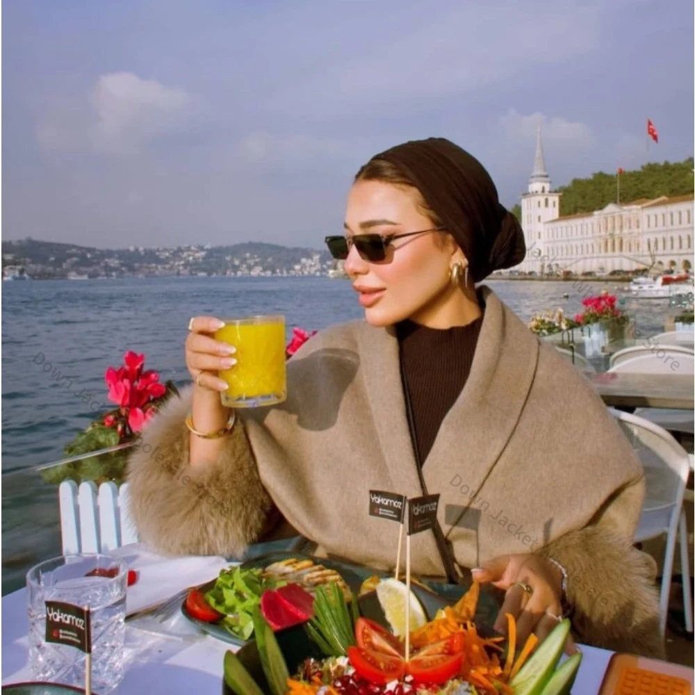 Wool Blead Coat Elegant Fur Coat Wool Coat Office Lady Fur Removable Real Fur Cuffs Jacket Fox Fur Coat Women Double-sided