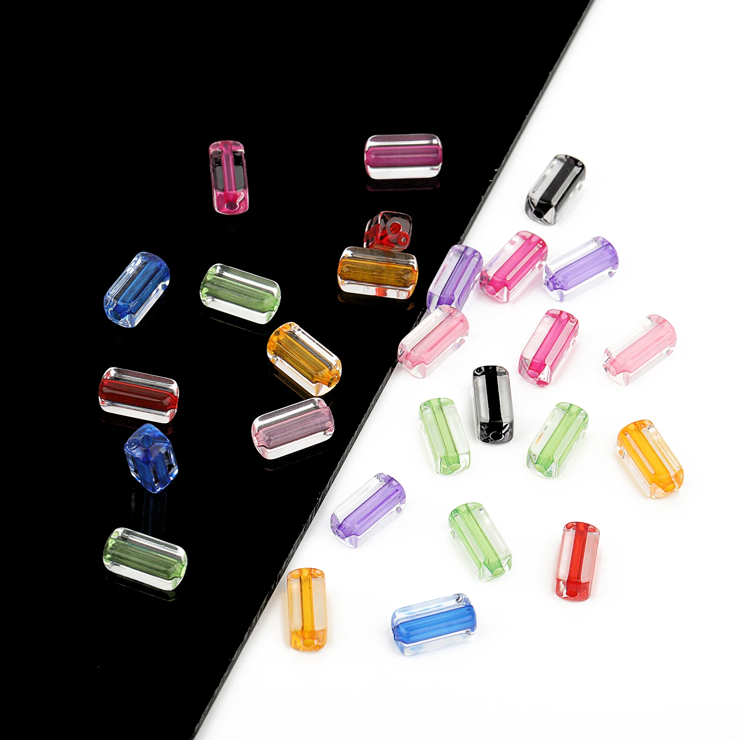 50pcs 13.5x6mm Mix Color Transparent Dyed Core Acrylic Rectangle Shape Beads Loose Spacer Beads Jewelry Making Necklace Bracelet