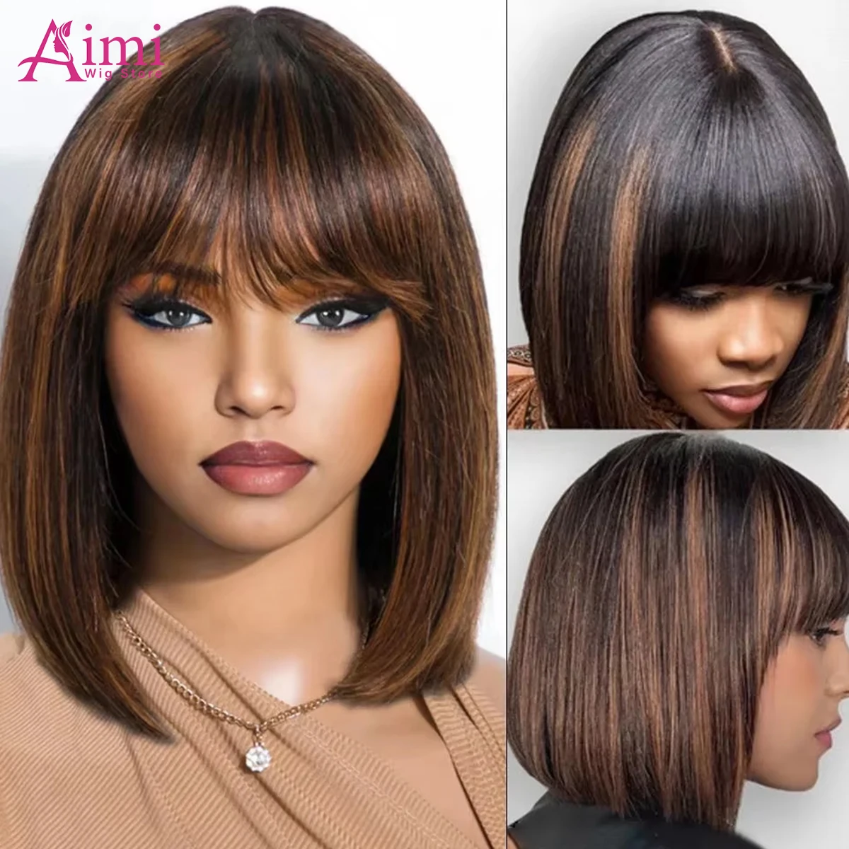 Evidenziare Bionda 4/27 Parrucca Bob Capelli Umani Glueless 2x1 Parrucca di Capelli Umani Del Merletto Brasiliano 1b/30 Dritto Bob Osso Con Frangia Per Le Donne