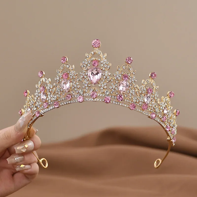 Children's Princess Crown Crystal Tiara Girls Hair Accessories High-end Atmosphere Dance Performance Birthday Gift Crown