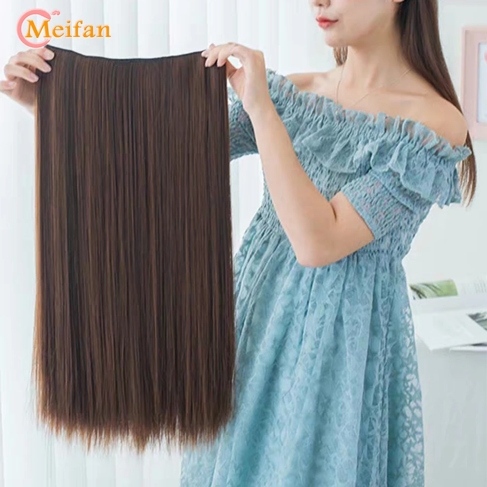 MEIFAN-Extensions de Cheveux Longs Synthétiques, Postiche Naturelle Droite, 5 Clips, Degré de Chaleur, Noir, Marron