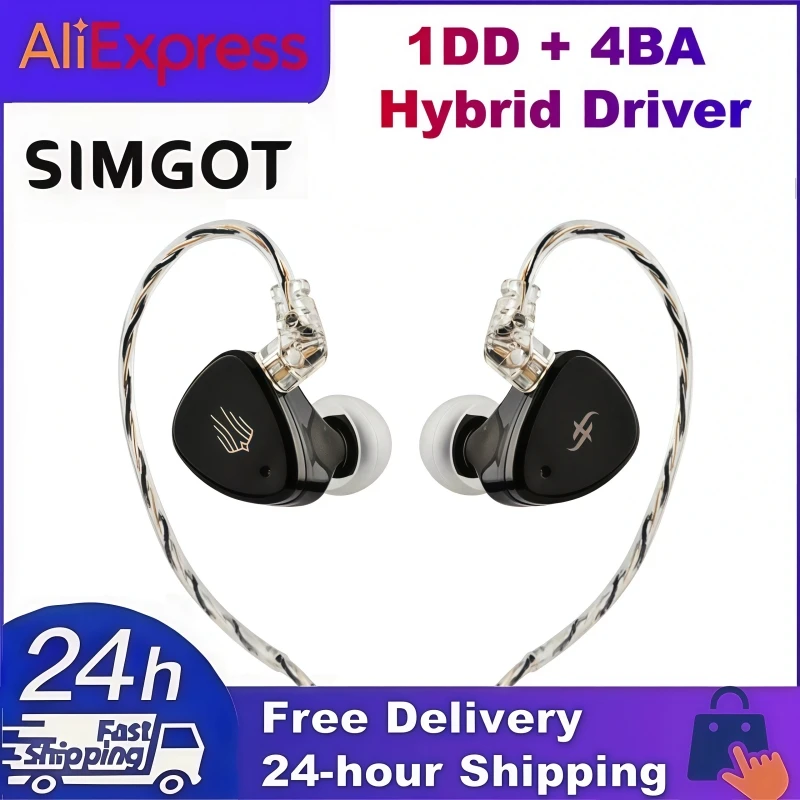 SIMGOT EM6L 1DD + 4BA Hybrid Drivers HIFI In-Ear Monitor Earphones IEMs with Detachable High-Purity OFC Silver-Plated Cable