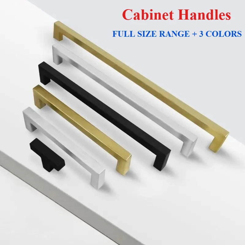 gold kitchen Cabinet Handles 76-256mm Hole Distance Drawer Pulls Kitchen Bathroom wardrobe draw black Handle Furniture Hardware