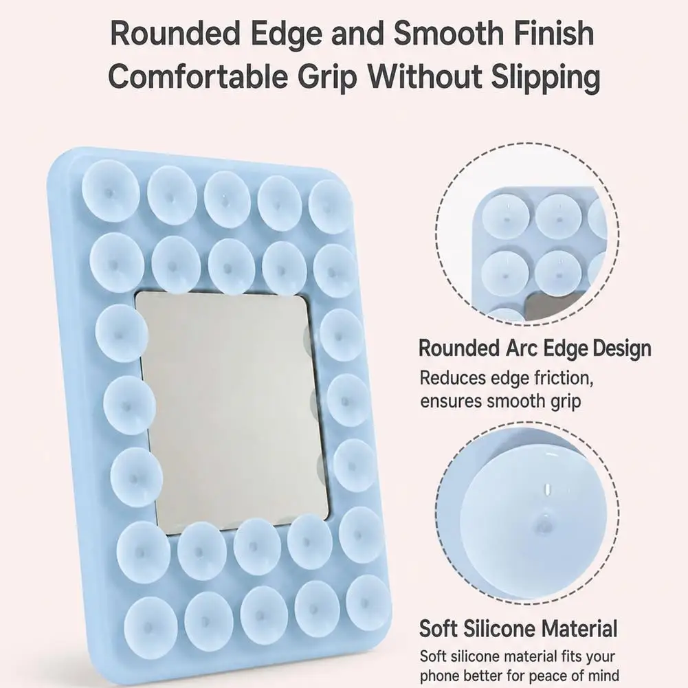 Magnetic Suction Cup Phone Holder with Mirror Square Suction Cups for Hands-Free Wall Stand for Selfies and Video - view 4