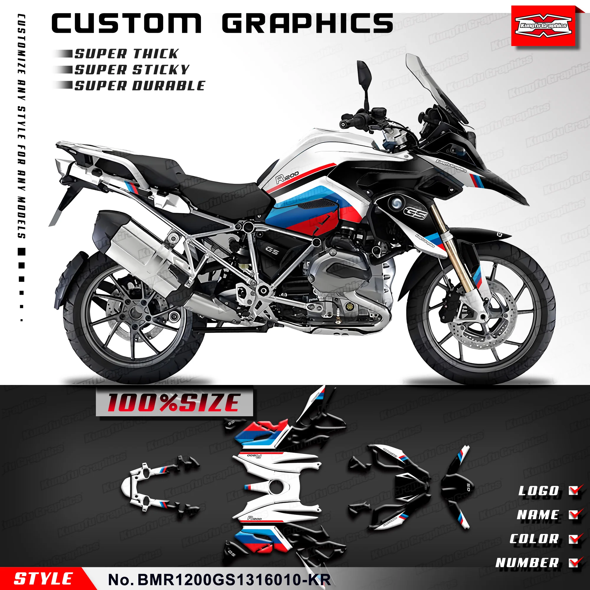 KUNGFU GRAPHICS Custom Stickers Complete Wrap Design for R1200 GS R1200GS 2013 2014 2015 2016, Repair, BMR1200GS1316010-KR