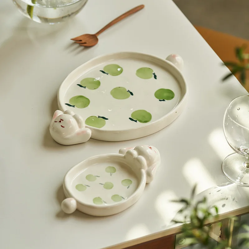 Cute Rabbit Ceramic Plate Creative Cartoon Dish High Value Tableware for Home