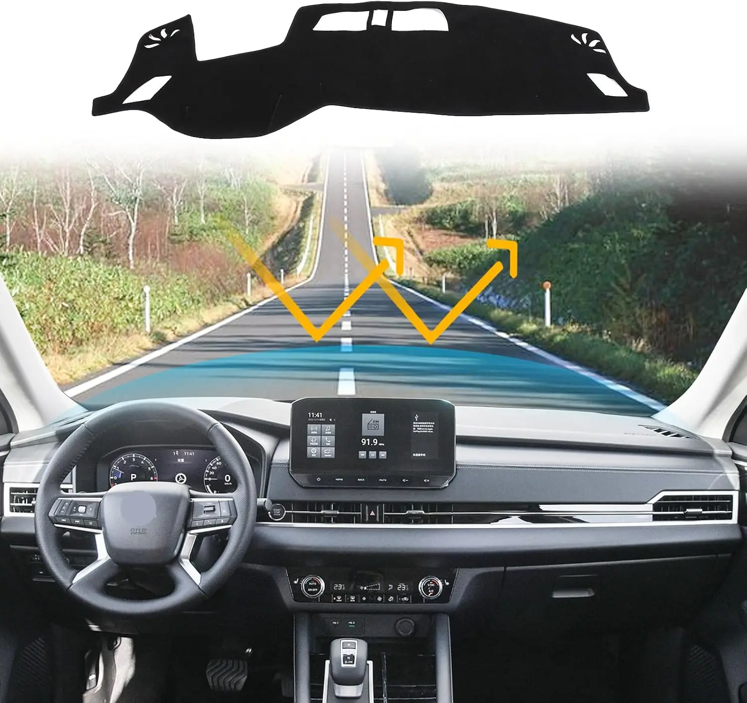 For Mitsubishi Outlander 2022-2025 Dashboard Sun Shade Mat Polyester Yellow Backing Anti-UV Non-Slip Dash Cover Protector Pad