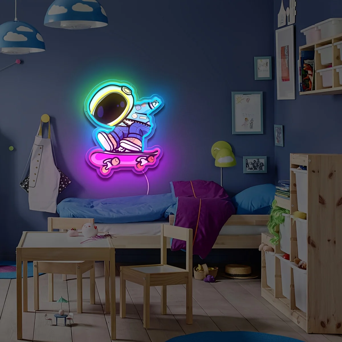 스케이트보드 우주비행사 네온 조명 사인 USB 전원 네온 LED 사인 침실 거실 파티 분위기 침실 장식용 디밍 가능