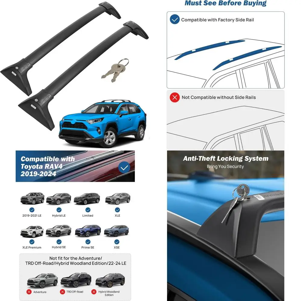 

Aluminum Roof Crossbars for 2019-2025 Toyota RAV4, Compatible with Factory Rails (Excludes Adventure/Hybrid Woodland/TRD Off-Roa