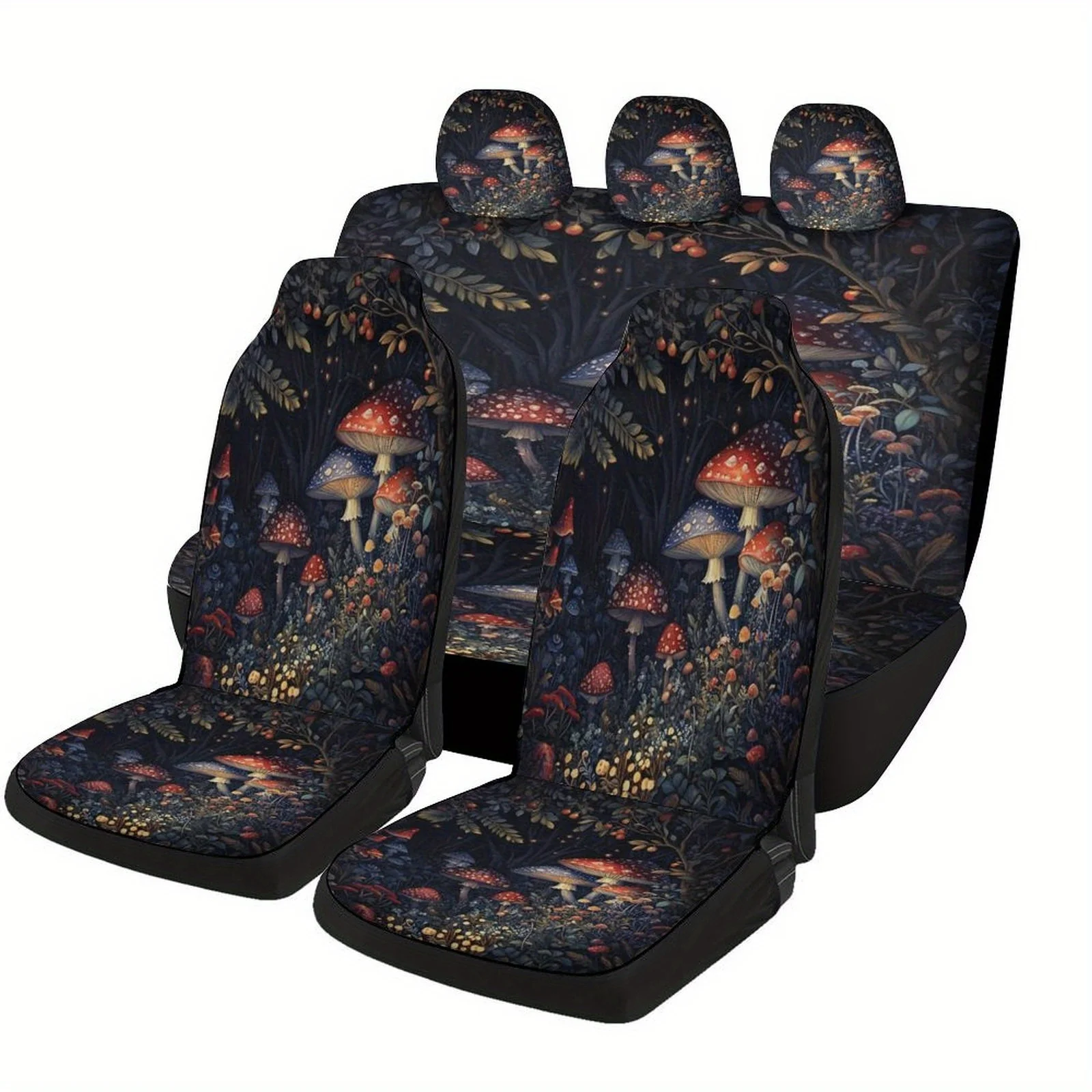 

Mushroom Forest Glow Designed Car Seat Covers Set For Most Cars, Trendy Novelty Decorative Car Seat Protector Covers Full Set, U