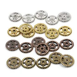 20PCS 18mm 4 Color Vintage Metal Zinc Alloy Steampunk Gear Round Hollow Charms Fit Jewelry Pendant Makings