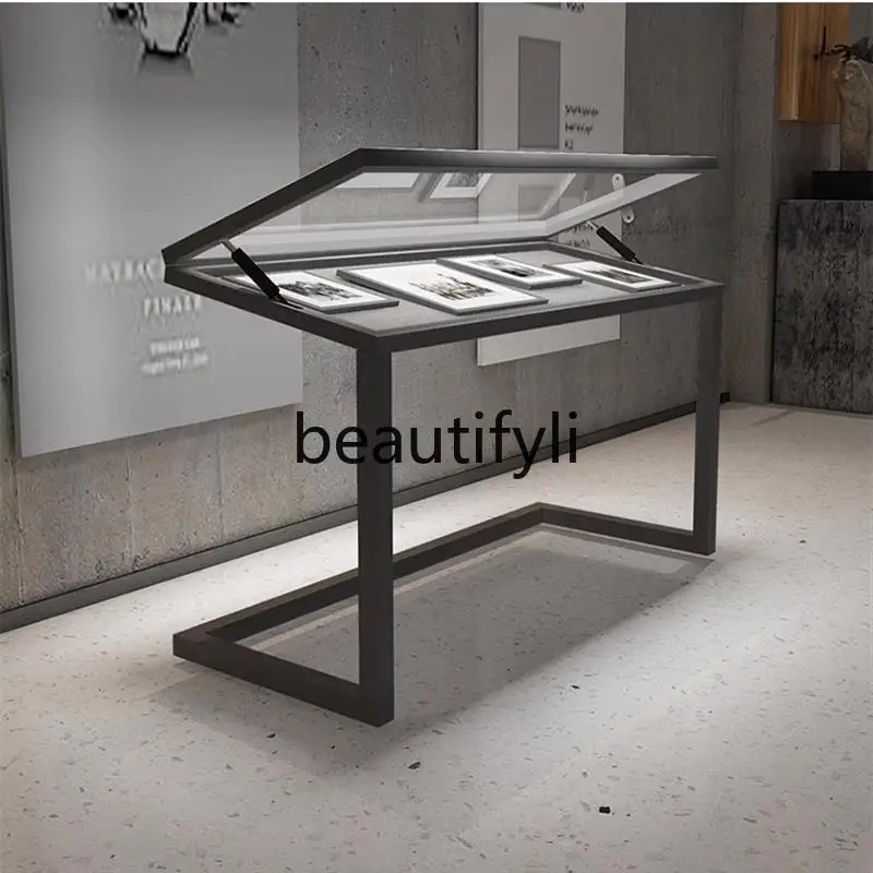 Museum Hydraulic Glass Display Cabinet Documentation Bills Enterprise Exhibition Hall Cultural Relics Display Transparent Glass