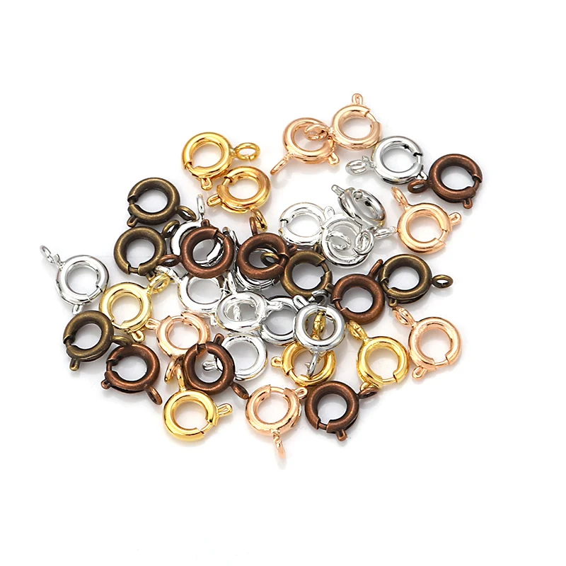 10Pcs Circle Spring Buttonr Copper Clasps Hooks End Connectors With Jump Ring for DIY Necklace Clasps Jewelry Making Accessories