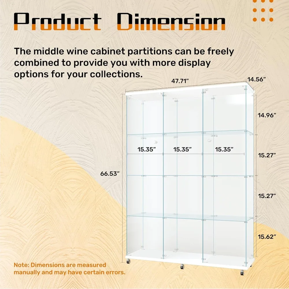 12-Shelf Glass Display Cabinet with Lock, White Display Case for Collectibles, Home or Retail Use