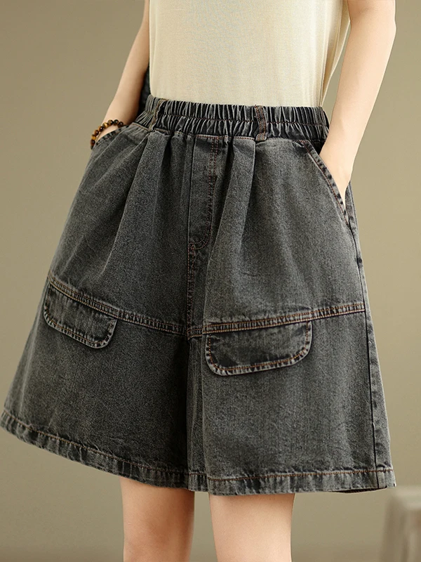 

Летние тонкие джинсовые шорты для женщин: свободные брюки с широкими штанинами, утягивающие, с высокой талией, больших размеров, средней длины, черные джинсовые шорты