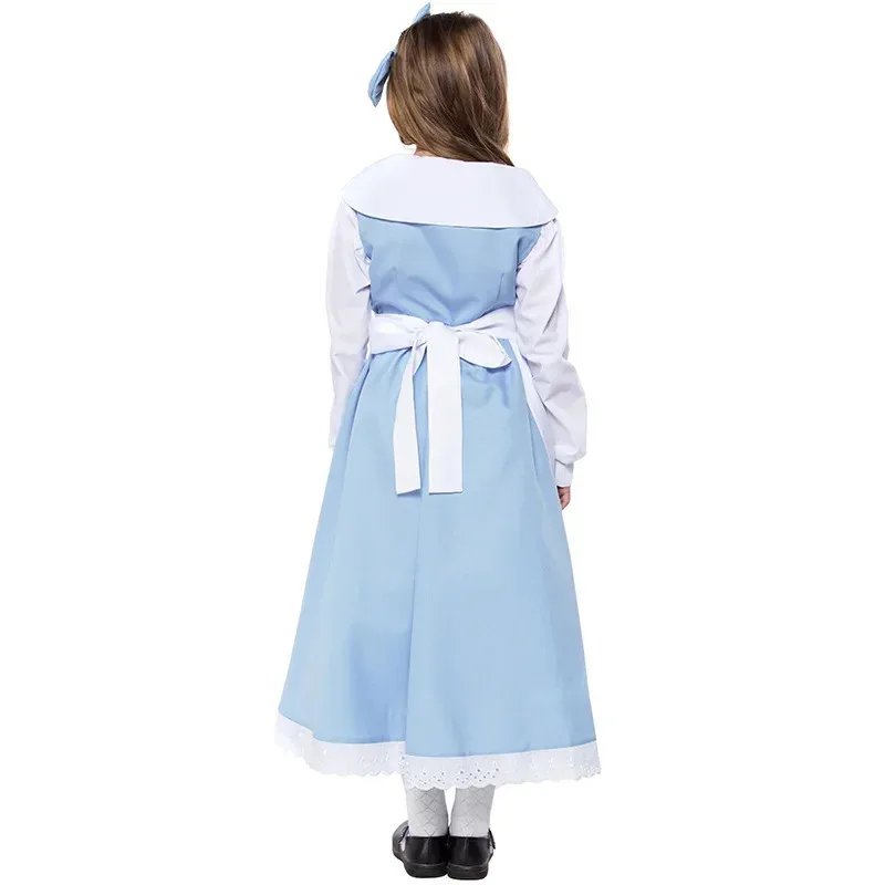 Deluxe Child Beauty And The Beast Belle Maid Cosplay Costume Girl Servant French Halloween Purim Book Week Fancy Dress IA2361