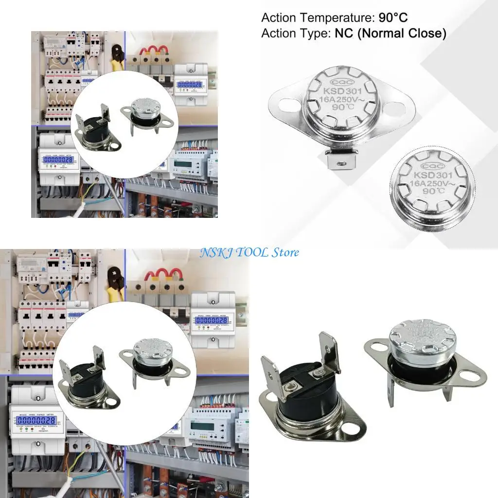 L8RC 90C Thermals Control Switches 250Volt 16Amp Normally Closed Bimetal Disc Structure Easy Flanges Installation for Appliances