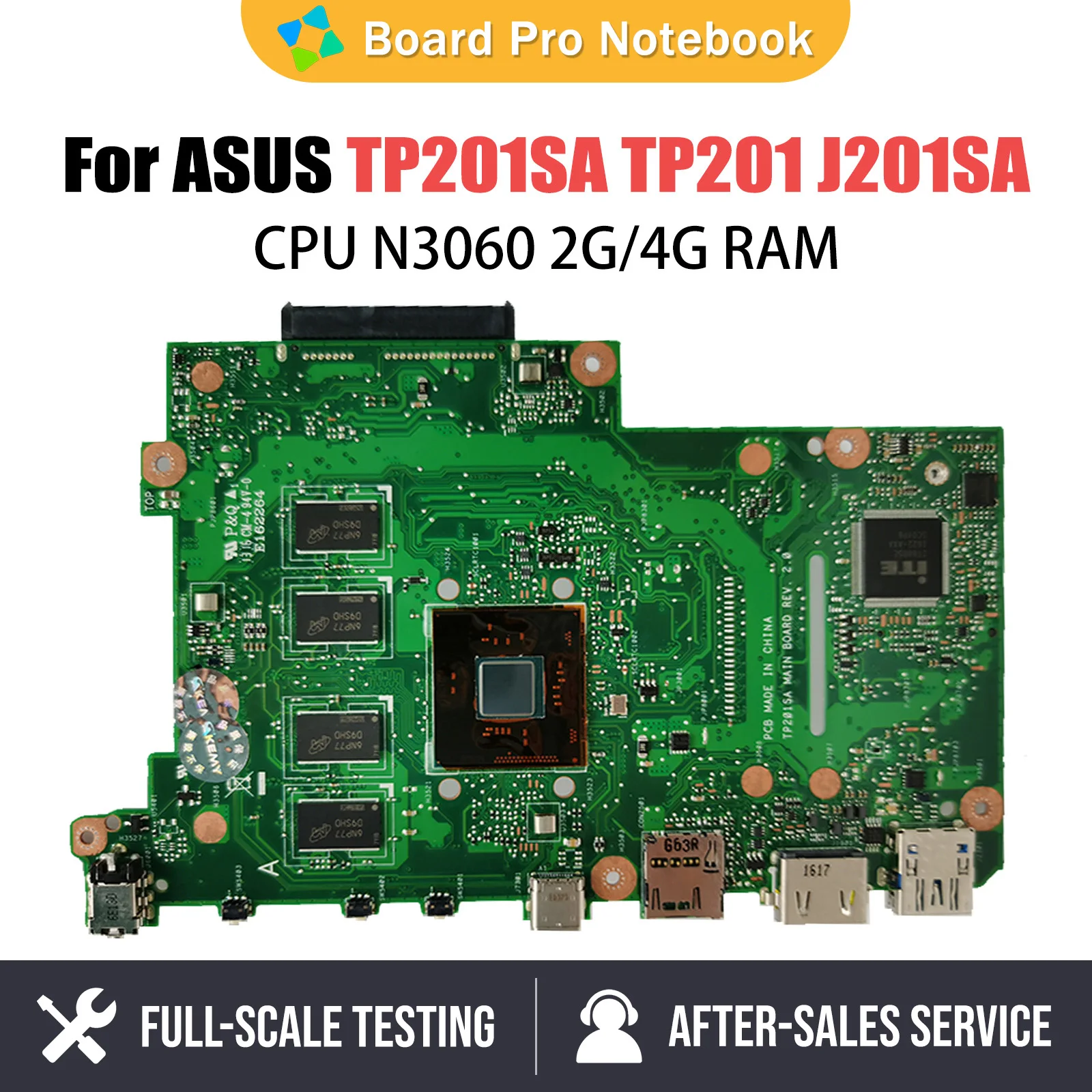 Notebook Mainboard For ASUS Flip VivoBook TP201 TP201SA J201SA Laptop Motherboard N3060 CPU 2G 4G RAM Systemboard