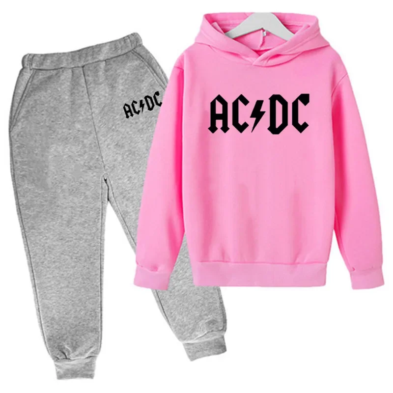 Fashion Causal AC DC Children 2 Piece Sets Tracksuit Kids Hooded Sports Suit Boys Girls Hip Hop Hoodies Sweatshirt Top+Pants