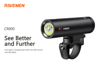 RAVEMEN CR800 Bicycle Lamp Bike Front Headlight 800 Lumens Rechargeable Anti-Glare Lens T-Shaped With AUB01 Upside-down Mount