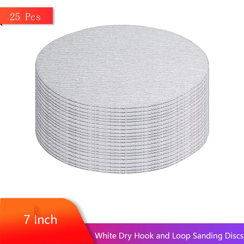 7 Inch White Dry Hook and Loop Sanding Discs 25 Pcs Assorted 80/150/240/320/400 Grits for Sanding Cut Clean and Remove Rust