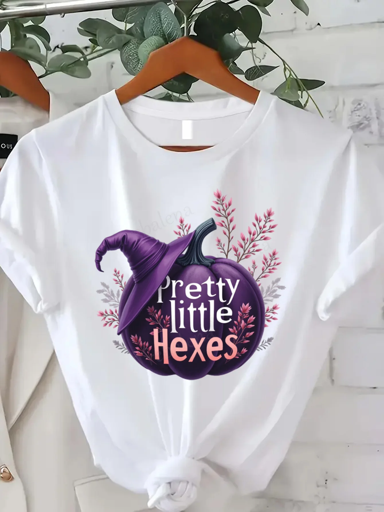 T-shirt girocollo Pretty Little Hexes Strega Zucca T-shirt Halloween Donna Taglie forti T-shirt manica corta Moda Casual Top