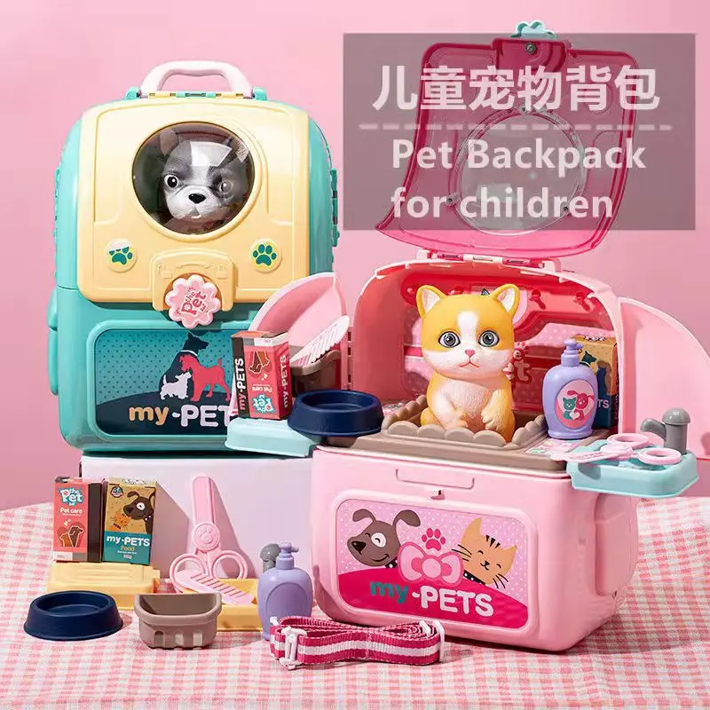 Children Play House Toys Simulation Pet Backpack Cute Kitten Puppy Space Backpack Girls Animal Storage Shoulder Bag Toy Gifts