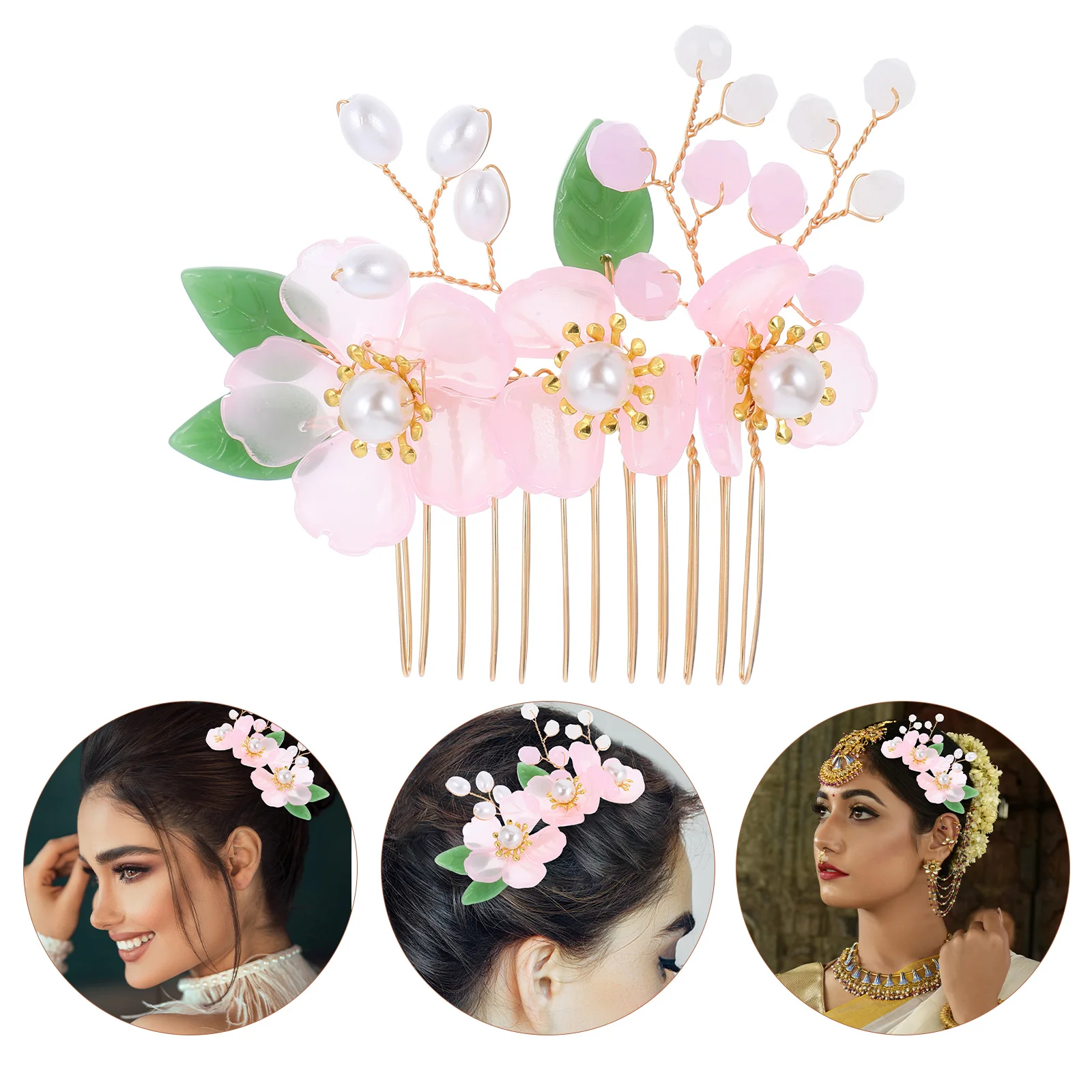 

Retro Jade Hair Comb Women Floral Pearl Wedding Bridal Shower Chinese Style Hairpin Flower Rhinestones Combs Hanfu