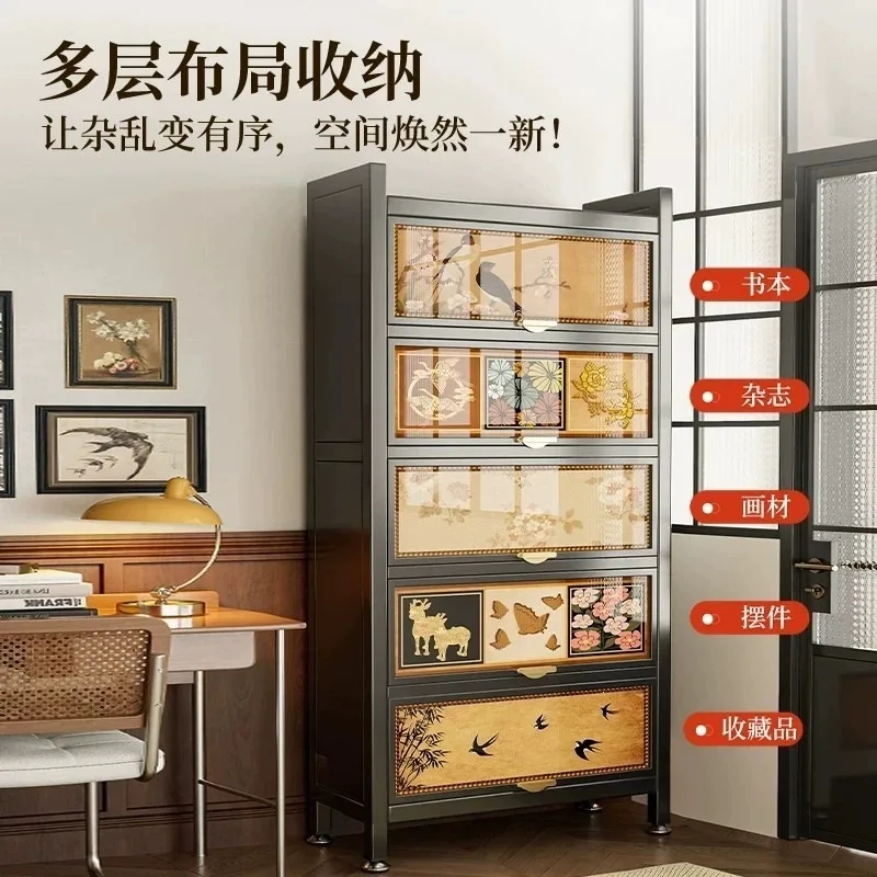 High-grade steel storage shelf Floor-to-ceiling living room storage rack Against the wall Bedroom locker Locker Antique style