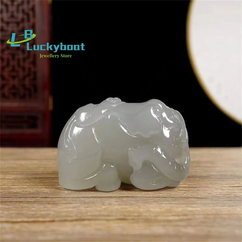 Natural Hetian Jade Violet  Elephant Pendant, The Flesh Is Clean And Free Of Black Spots