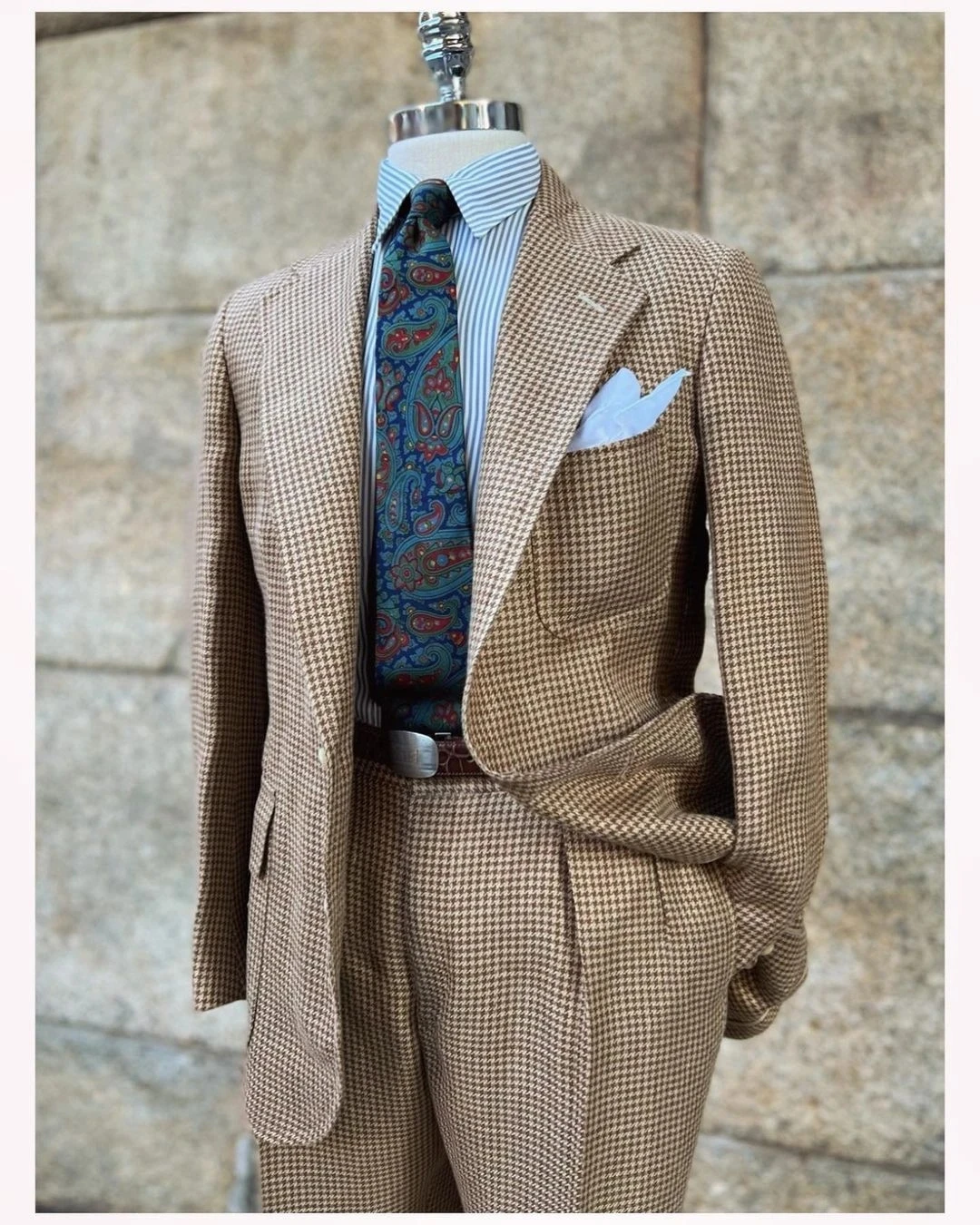 Houndstooth Suits For Men 2 Pcs Notch Lapel Two Buttons Groom Wear Wedding Tuxedos Business Party Dress Custom Jacket Pants